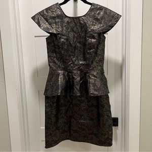 Unique Boutique Metallic Designer Dress with floral pattern. Size M